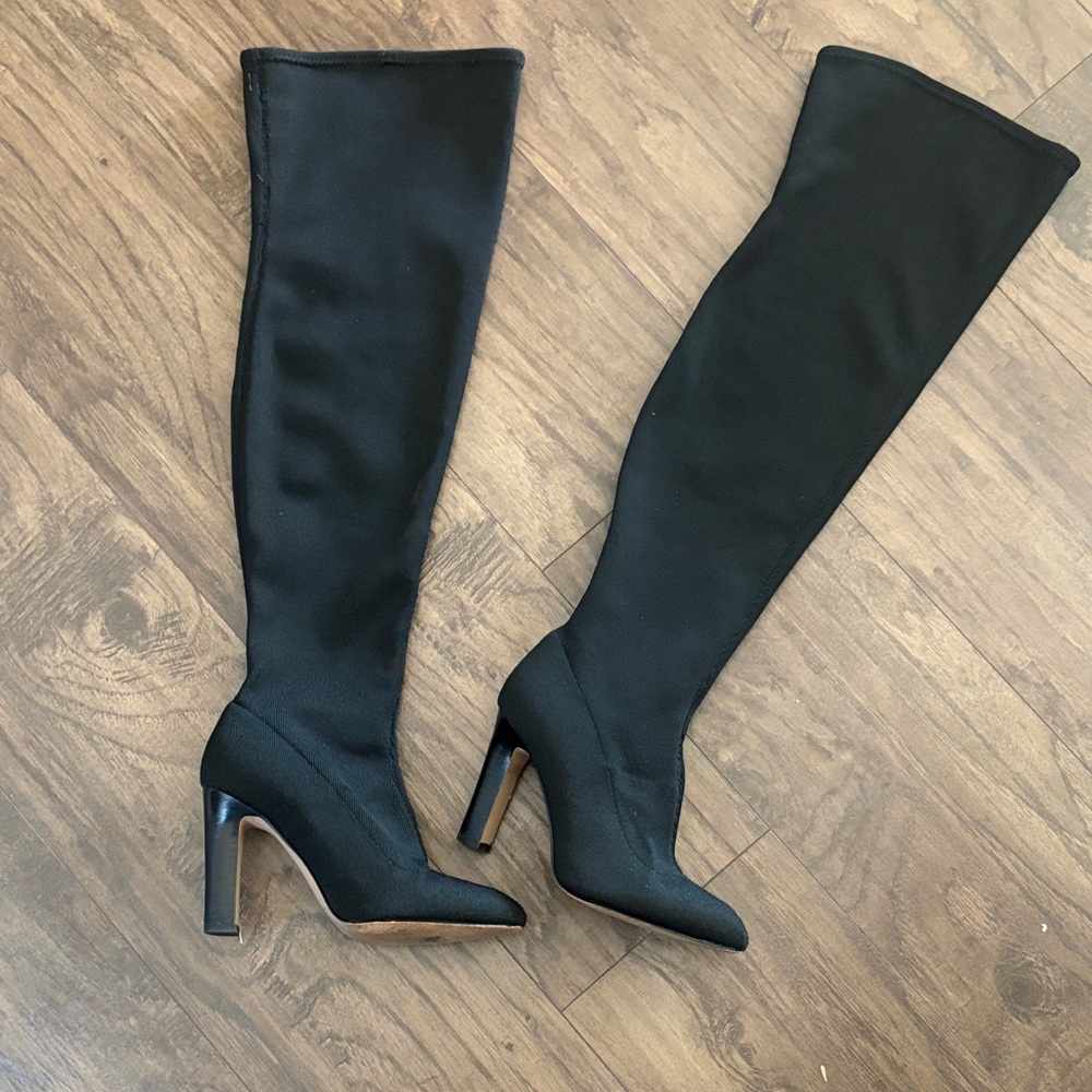 Neiman Marcus Black Over-the-Knee Stretch Heel Boots